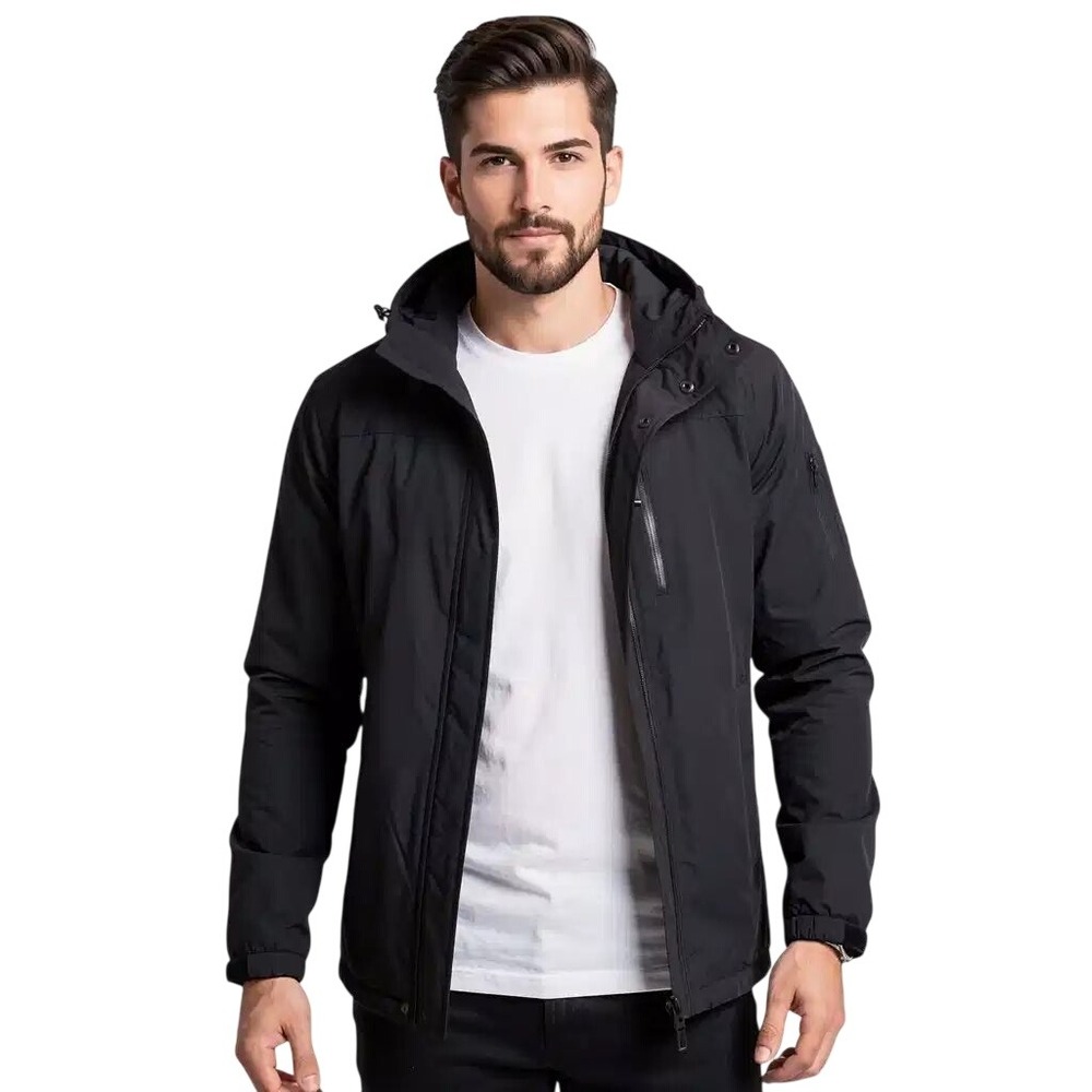 Hawke & Co Outfitter Mens Black Hooded Parka Jacket Quilted Fleece L NWT